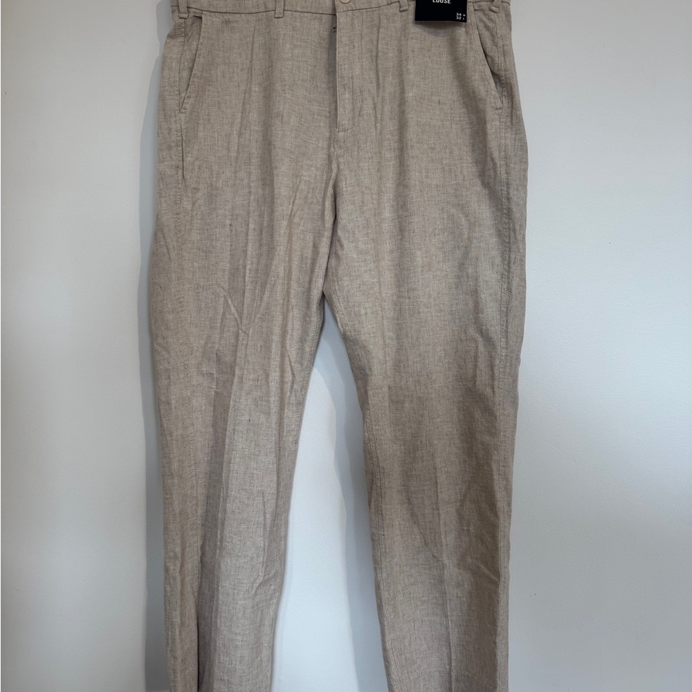 Linen-Blend Beige Pants